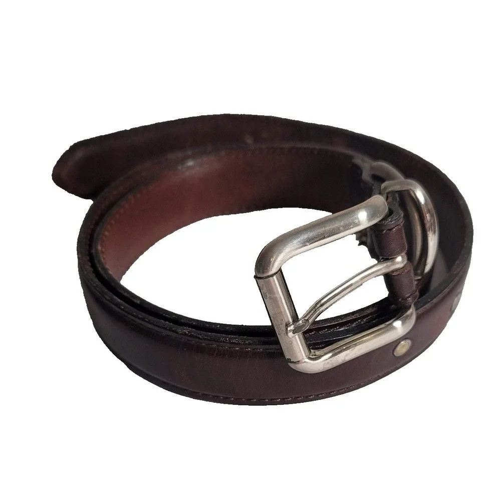 Nautica Belt Mens 38‎ Brown Leather Made In Italy Silver Buckle Dress Casual
